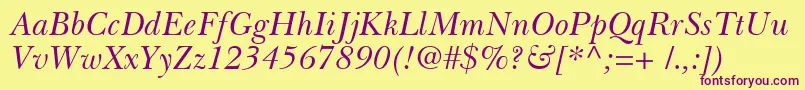 BaskervilleCyrillicInclined Font – Purple Fonts on Yellow Background