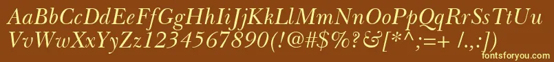 BaskervilleCyrillicInclined Font – Yellow Fonts on Brown Background