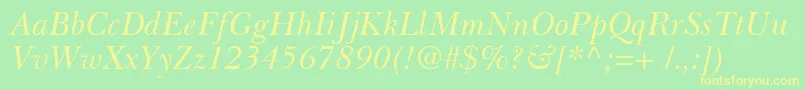 BaskervilleCyrillicInclined Font – Yellow Fonts on Green Background