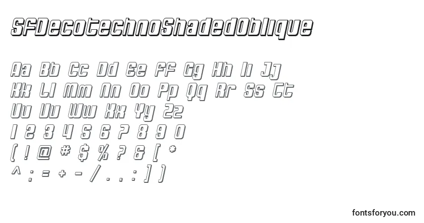 A fonte SfDecotechnoShadedOblique – alfabeto, números, caracteres especiais