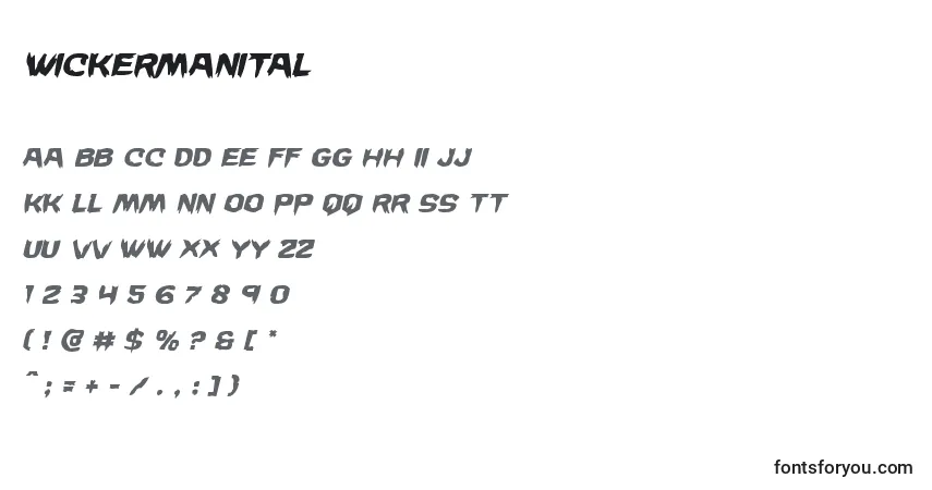 Czcionka Wickermanital – alfabet, cyfry, specjalne znaki