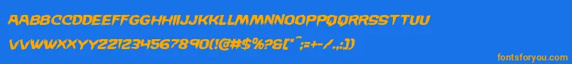 フォントWickermanital – オレンジ色の文字が青い背景にあります。