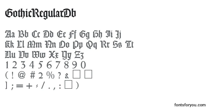 Czcionka GothicRegularDb – alfabet, cyfry, specjalne znaki