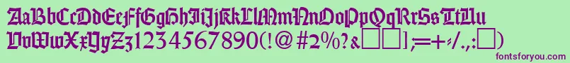 Fonte GothicRegularDb – fontes roxas em um fundo verde