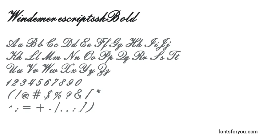 A fonte WindemerescriptsskBold – alfabeto, números, caracteres especiais