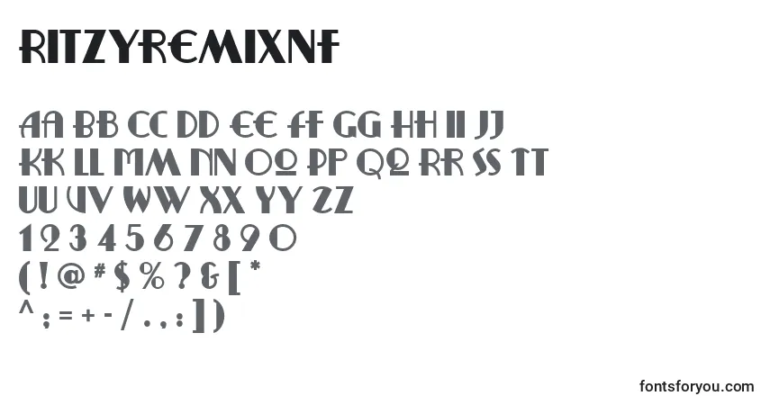 Schriftart Ritzyremixnf (35230) – Alphabet, Zahlen, spezielle Symbole