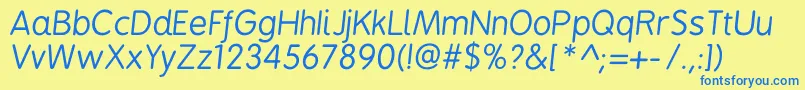 Bpreplayitalics-Schriftart – Blaue Schriften auf gelbem Hintergrund