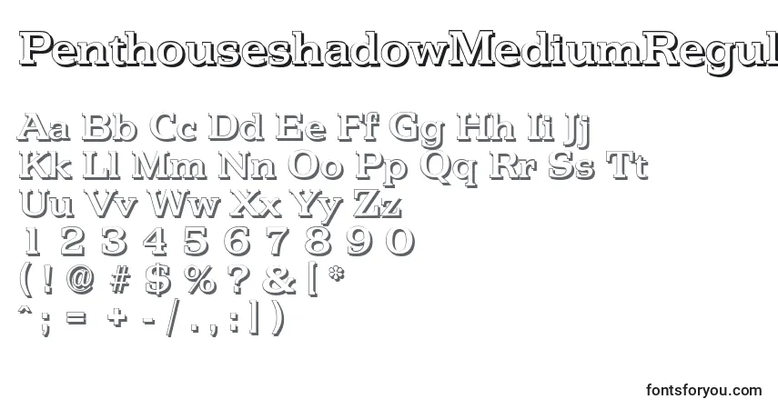 Czcionka PenthouseshadowMediumRegular – alfabet, cyfry, specjalne znaki