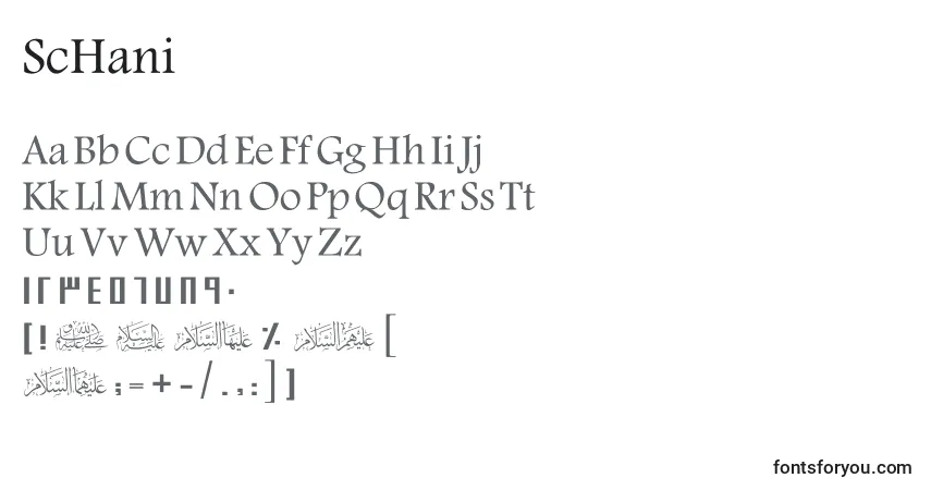 Czcionka ScHani – alfabet, cyfry, specjalne znaki