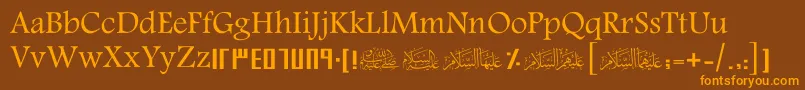 ScHani-Schriftart – Orangefarbene Schriften auf braunem Hintergrund
