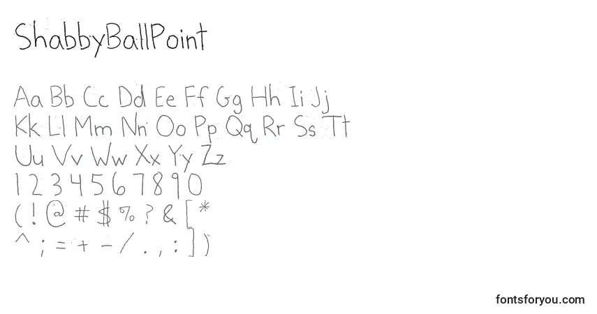A fonte ShabbyBallPoint – alfabeto, números, caracteres especiais