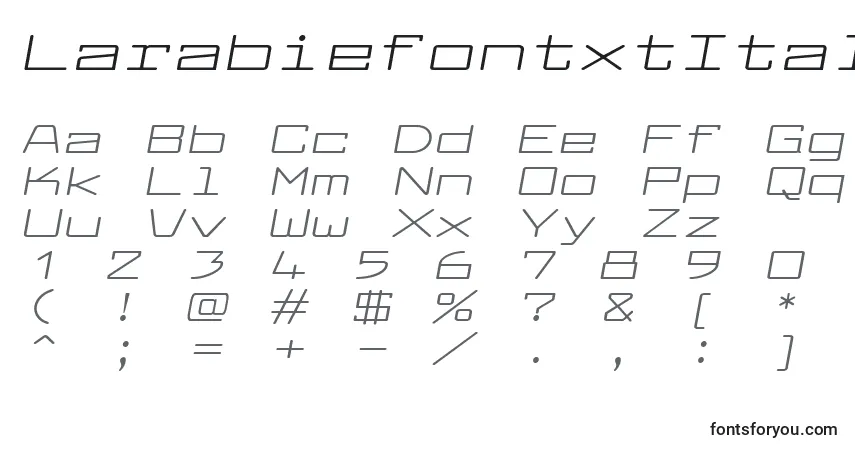 Schriftart LarabiefontxtItalic – Alphabet, Zahlen, spezielle Symbole