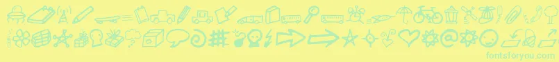 フォントLindkvist2 – 黄色い背景に緑の文字