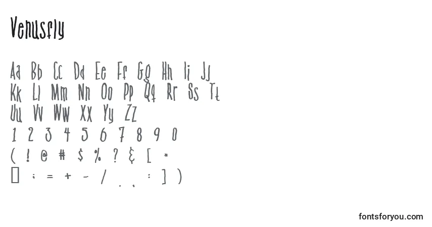 Czcionka Venusfly – alfabet, cyfry, specjalne znaki