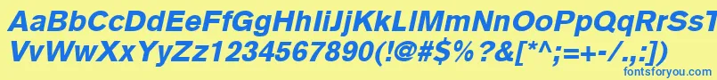 Więcej informacji o czcionce BasiccommercialLtBlackItalic Czcionka BasiccommercialLtBlackItalic – niebieskie czcionki na żółtym tle