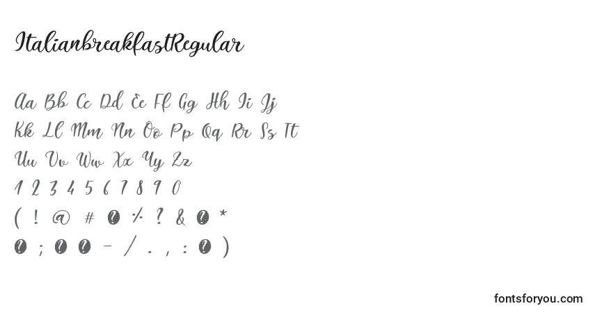 Шрифт ItalianbreakfastRegular (35255) – алфавит, цифры, специальные символы