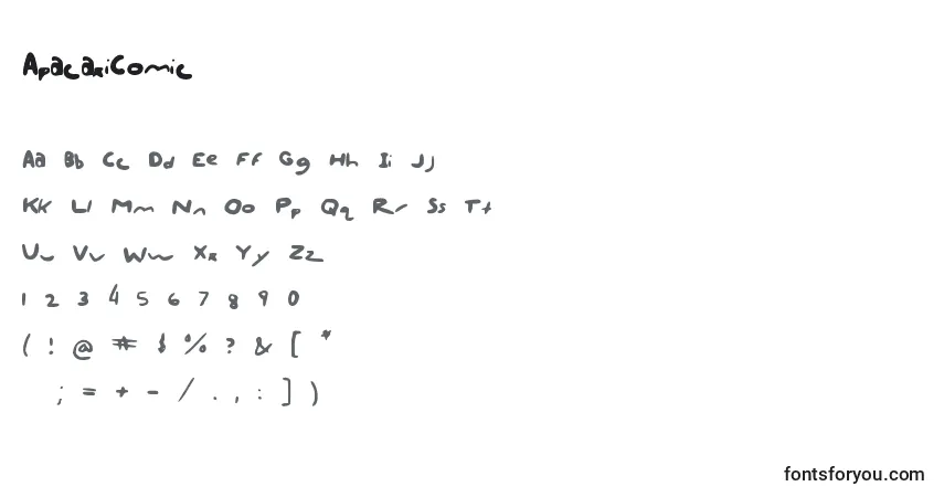 A fonte ApacaxiComic – alfabeto, números, caracteres especiais