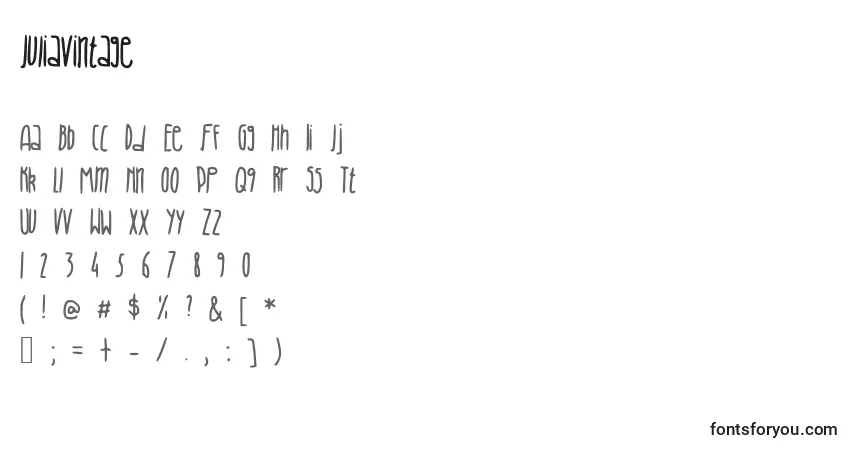 Schriftart Juliavintage – Alphabet, Zahlen, spezielle Symbole