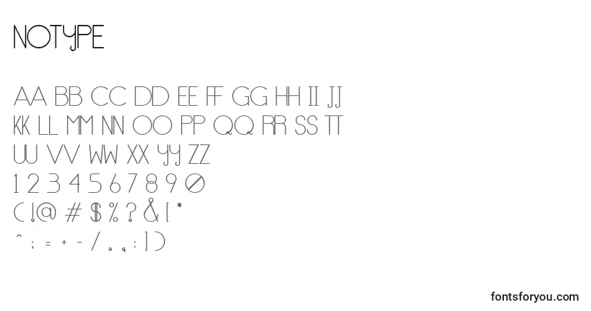 Czcionka Notype – alfabet, cyfry, specjalne znaki
