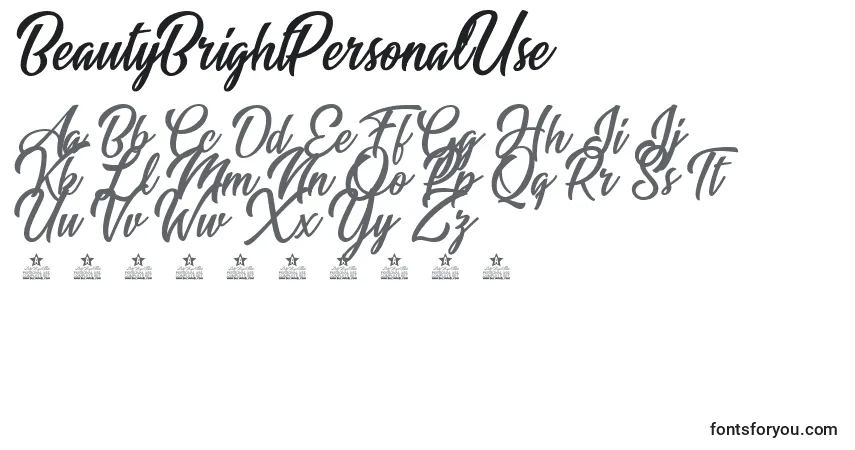 Czcionka BeautyBrightPersonalUse – alfabet, cyfry, specjalne znaki