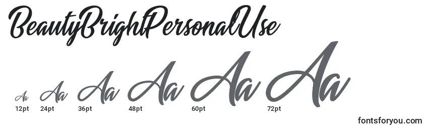 BeautyBrightPersonalUse Font Sizes