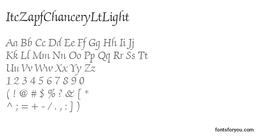 A fonte ItcZapfChanceryLtLight – alfabeto, números, caracteres especiais