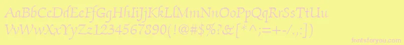 ItcZapfChanceryLtLight-fontti – vaaleanpunaiset fontit keltaisella taustalla
