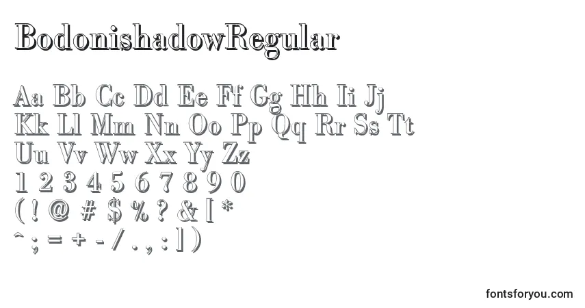 Czcionka BodonishadowRegular – alfabet, cyfry, specjalne znaki