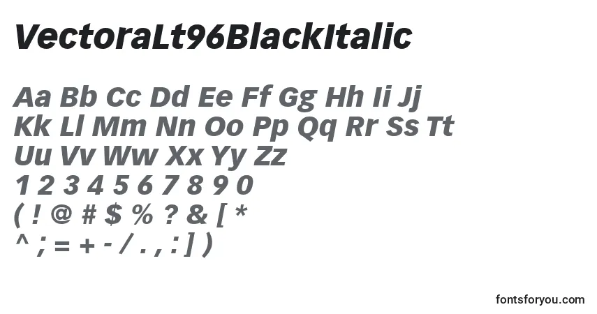 Шрифт VectoraLt96BlackItalic – алфавит, цифры, специальные символы