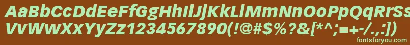 フォントVectoraLt96BlackItalic – 緑色の文字が茶色の背景にあります。