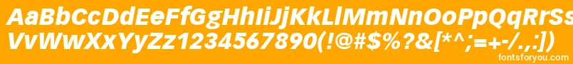 VectoraLt96BlackItalic-Schriftart – Weiße Schriften auf orangefarbenem Hintergrund