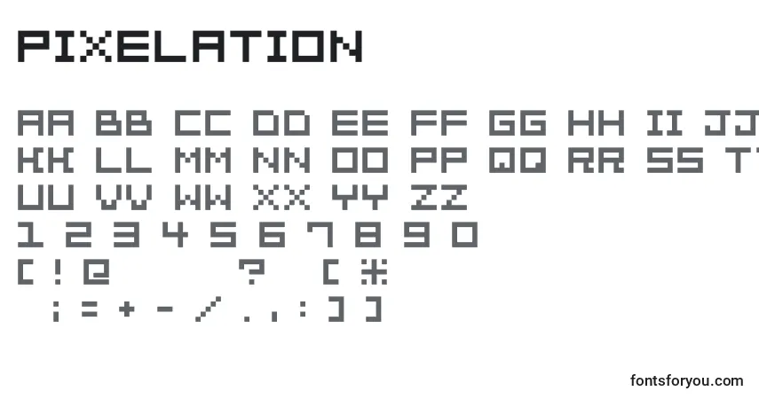 Schriftart Pixelation – Alphabet, Zahlen, spezielle Symbole