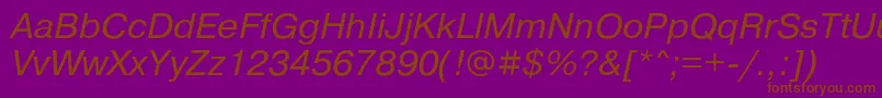 PragmaticacItalic-Schriftart – Braune Schriften auf violettem Hintergrund