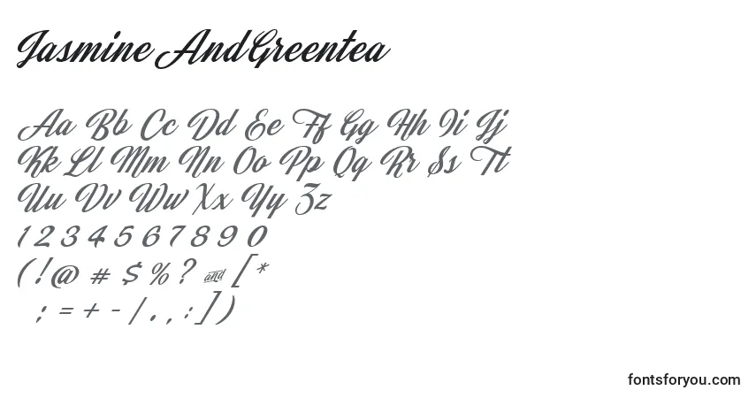 Czcionka JasmineAndGreentea – alfabet, cyfry, specjalne znaki