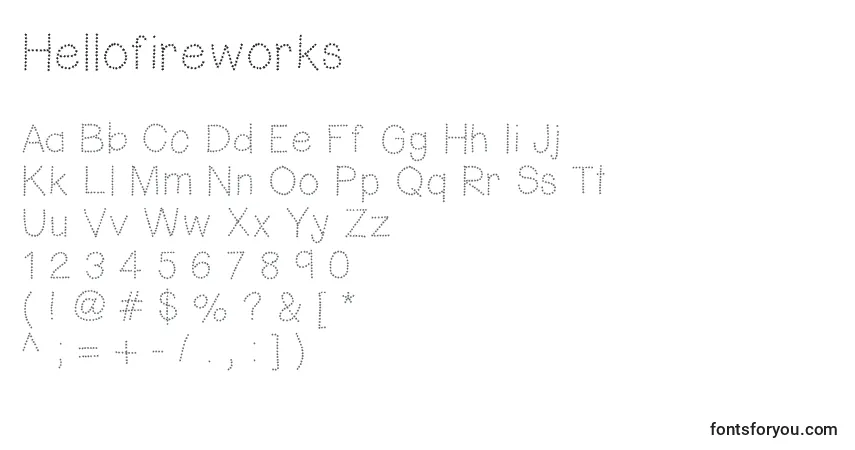 Czcionka Hellofireworks – alfabet, cyfry, specjalne znaki