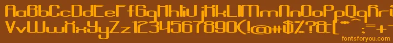 フォントAposiopesisDwarfed – オレンジ色の文字が茶色の背景にあります。