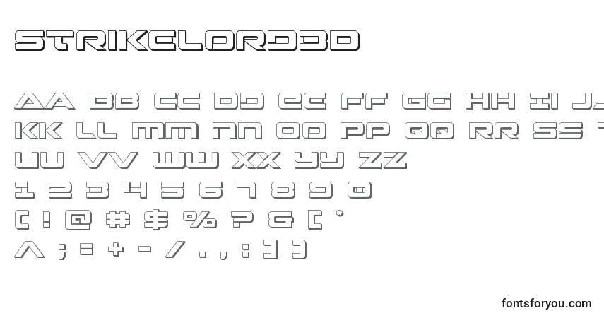 Schriftart Strikelord3D – Alphabet, Zahlen, spezielle Symbole
