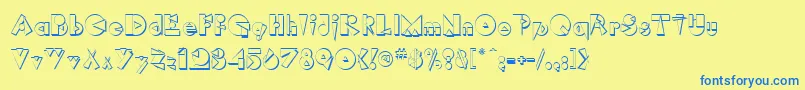 フォントRimrockRegular – 青い文字が黄色の背景にあります。