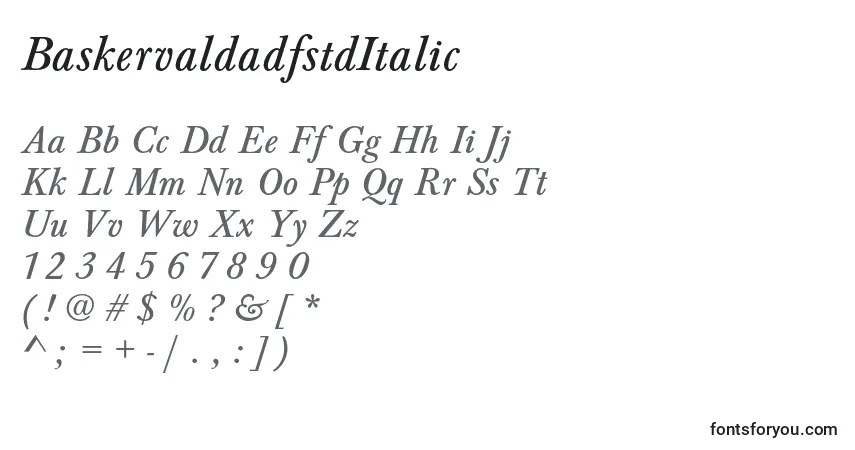 A fonte BaskervaldadfstdItalic – alfabeto, números, caracteres especiais