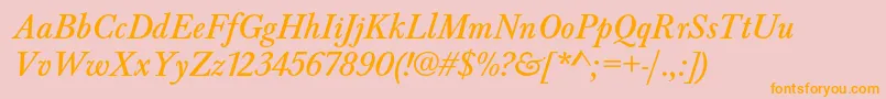 BaskervaldadfstdItalic-Schriftart – Orangefarbene Schriften auf rosa Hintergrund