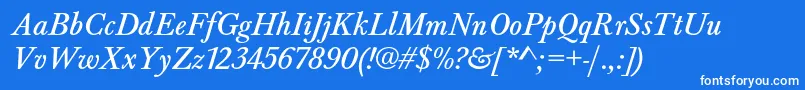 BaskervaldadfstdItalic-Schriftart – Weiße Schriften auf blauem Hintergrund