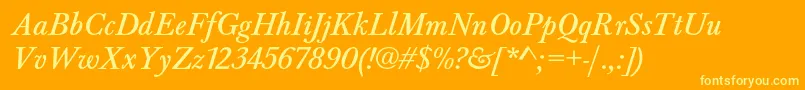 BaskervaldadfstdItalic-Schriftart – Gelbe Schriften auf orangefarbenem Hintergrund