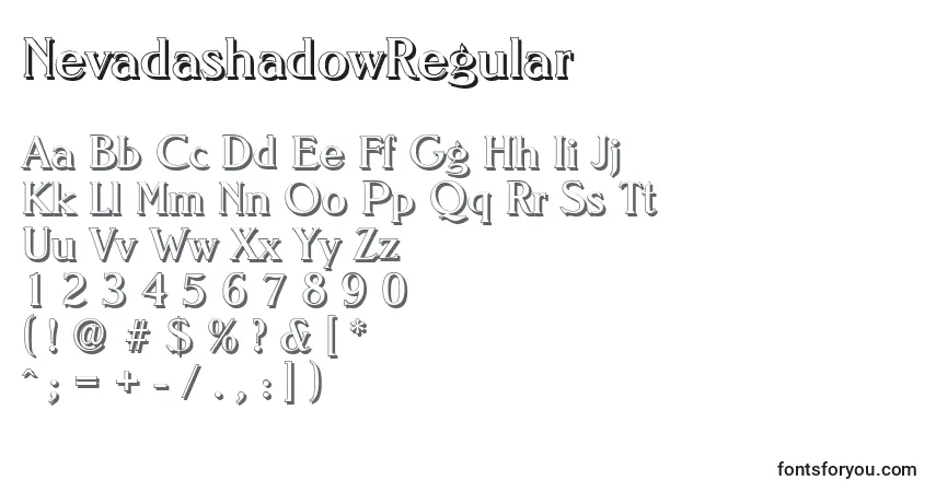 A fonte NevadashadowRegular – alfabeto, números, caracteres especiais
