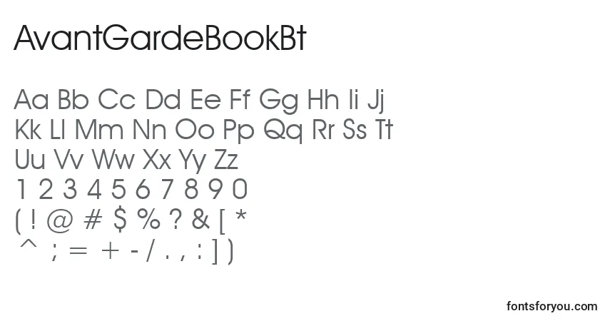 characters of avantgardebookbt font, letter of avantgardebookbt font, alphabet of  avantgardebookbt font