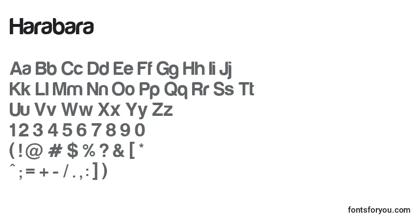 Czcionka Harabara – alfabet, cyfry, specjalne znaki