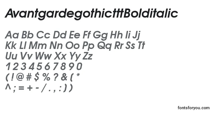 Шрифт AvantgardegothictttBolditalic – алфавит, цифры, специальные символы