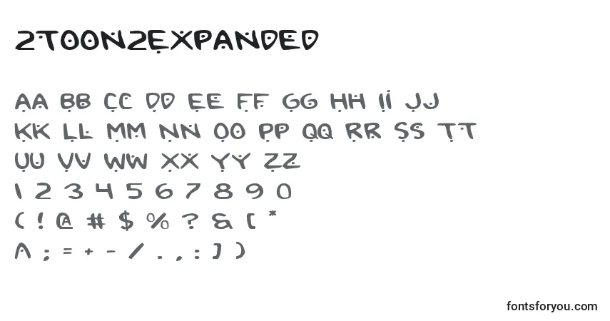 Czcionka 2toon2Expanded – alfabet, cyfry, specjalne znaki