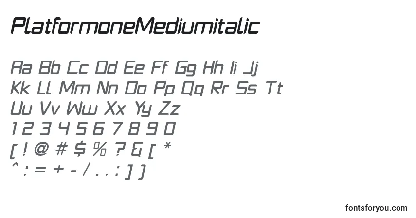 Fuente PlatformoneMediumitalic - alfabeto, números, caracteres especiales