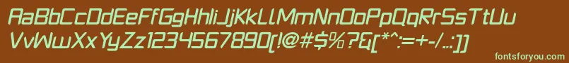 フォントPlatformoneMediumitalic – 緑色の文字が茶色の背景にあります。