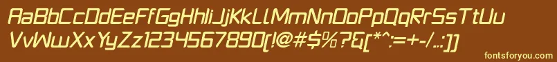 PlatformoneMediumitalic-fontti – keltaiset fontit ruskealla taustalla